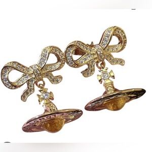 Vivienne Westwood Octave Tie Bow 3D Orb Drop Earrings NWOT